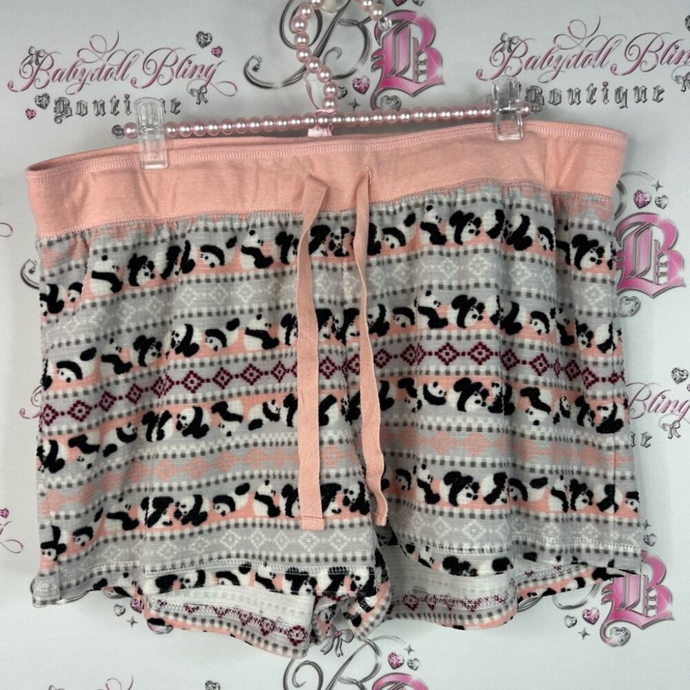La vie en rose shorts panda 🐼 bear Pink and Gray Patterned Sleep Shorts